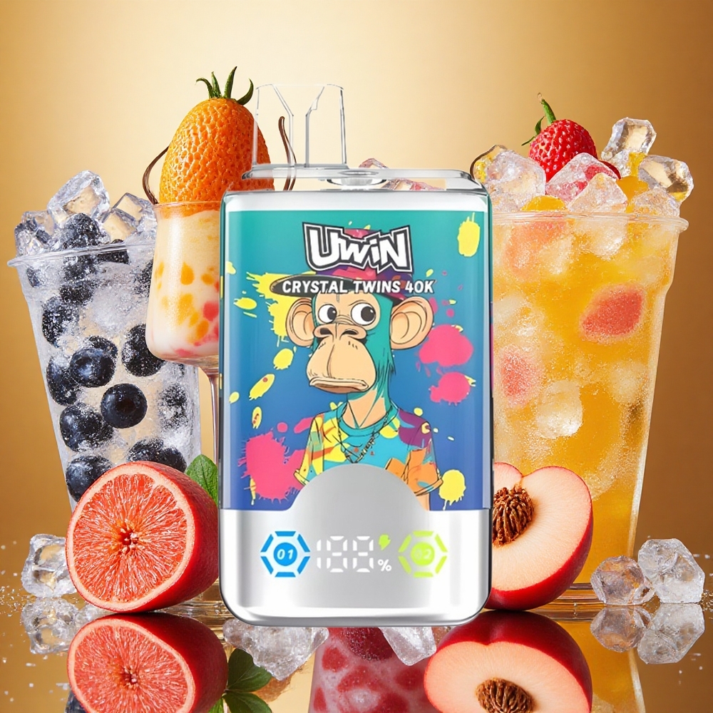 UWIN Crystal Twins 40000 Puffs Doble Sabor Arándano Azul Hielo y Melocotón Verano Hielo 32ml