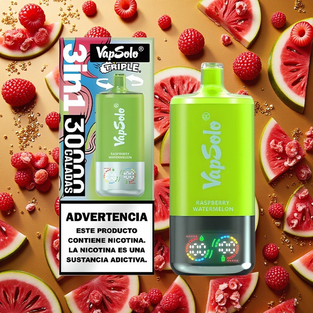 VapSolo Triple 30000 Puffs Frambuesa Sandía 40ml Tipo-C
