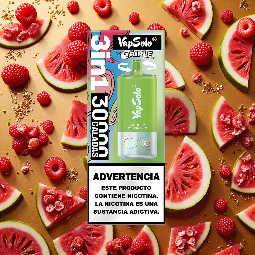 VapSolo Triple 30000 Puffs Frambuesa Sandía 40ml Tipo-C