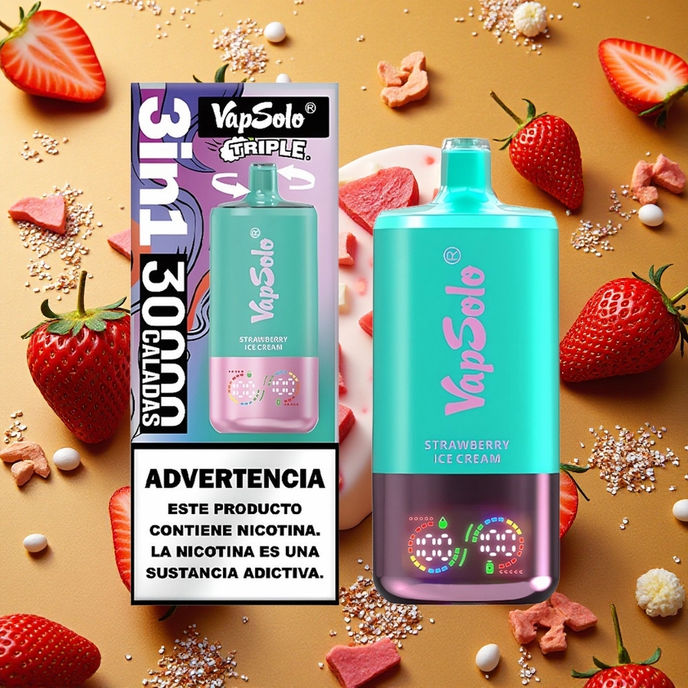 VapSolo Triple 30000 Puffs Fresa Crema Helada 40ml