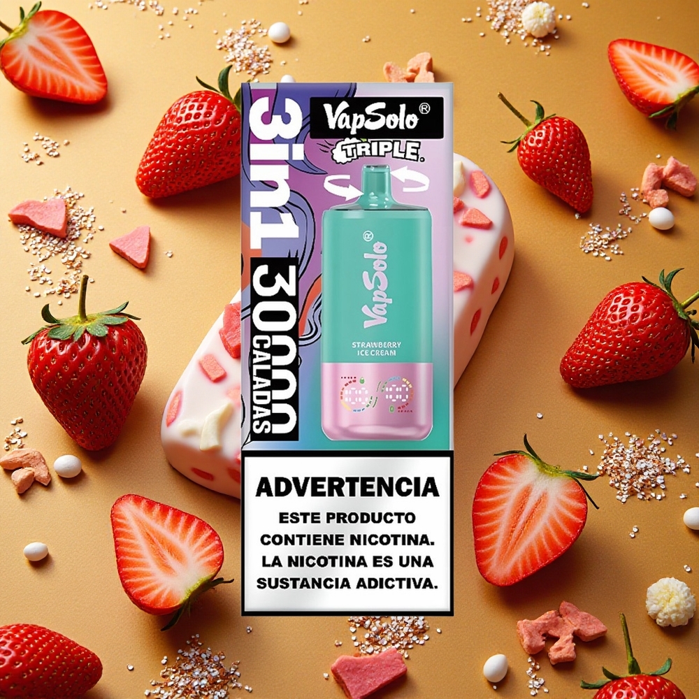 VapSolo Triple 30000 Puffs Fresa Crema Helada 40ml