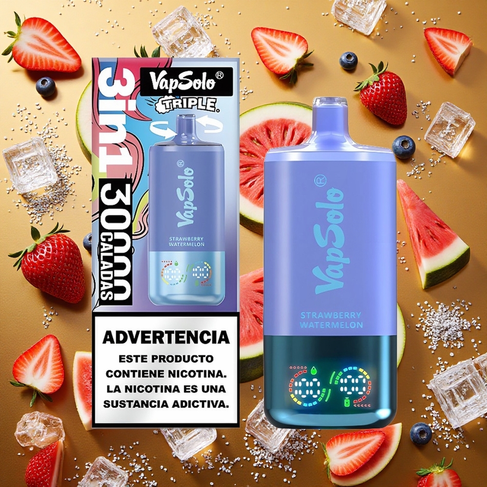 VapSolo Triple 30000 Puffs Fresa Sandía & Arándano Hielo 40ml Tipo-C