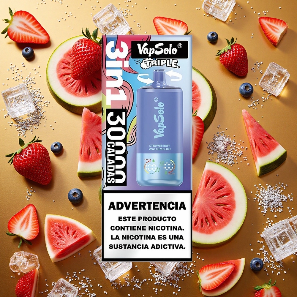 VapSolo Triple 30000 Puffs Fresa Sandía & Arándano Hielo 40ml Tipo-C