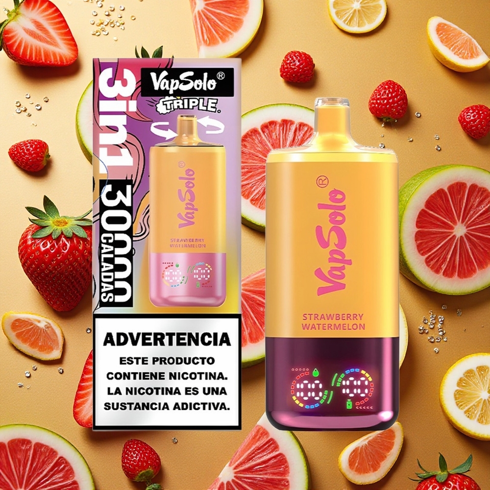 VapSolo Triple 30000 Puffs Fresa Sandía & Melocotón Limón 40ml Tipo-C