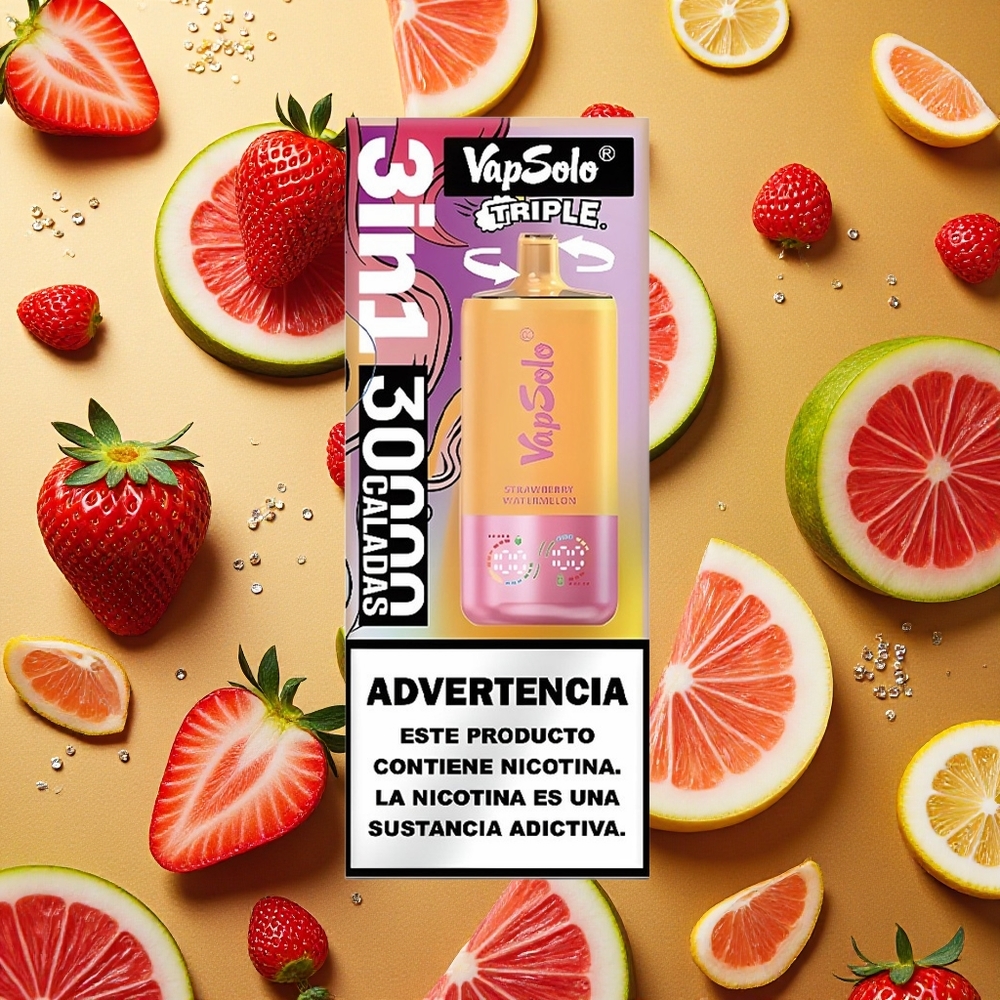 VapSolo Triple 30000 Puffs Fresa Sandía & Melocotón Limón 40ml Tipo-C