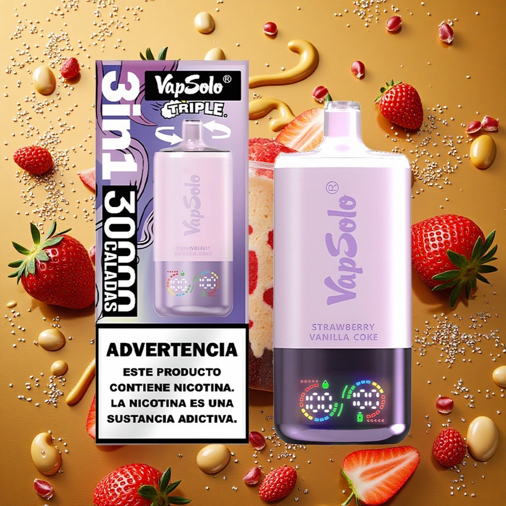 VapSolo Triple 30000 Puffs Fresa Vainilla Coca 40ml Tipo-C