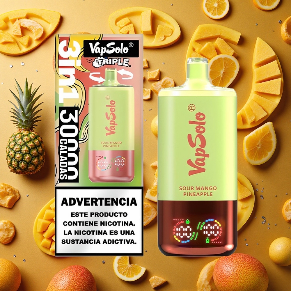 VapSolo Triple 30000 Puffs Mango Piña Ácido 40ml Tipo-C