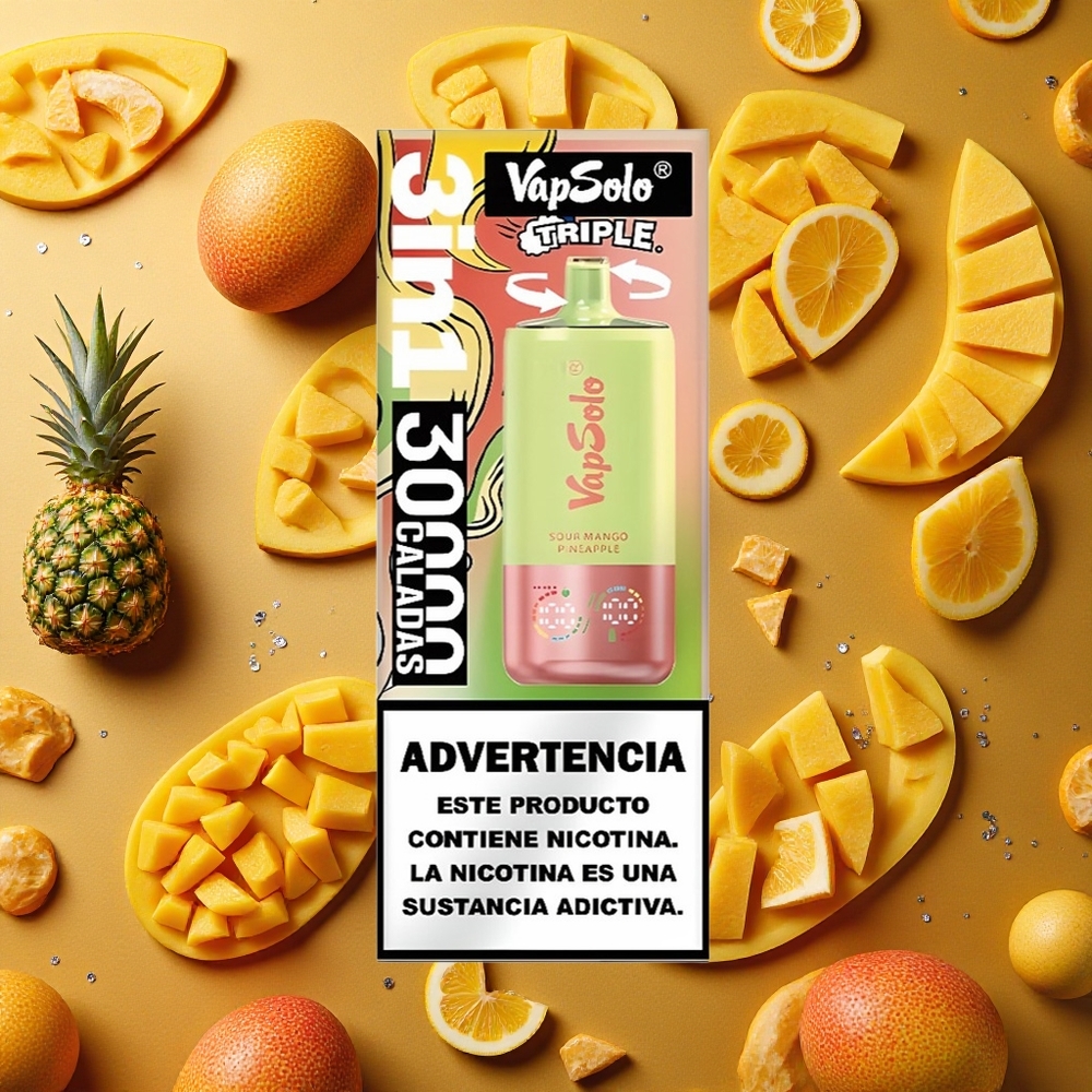VapSolo Triple 30000 Puffs Mango Piña Ácido 40ml Tipo-C