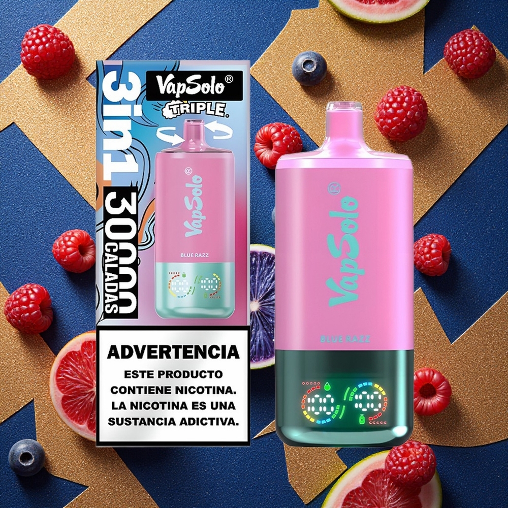 VapSolo Triple 30000 Puffs Vape Desechable Azul Frambuesa 40ml Tipo-C