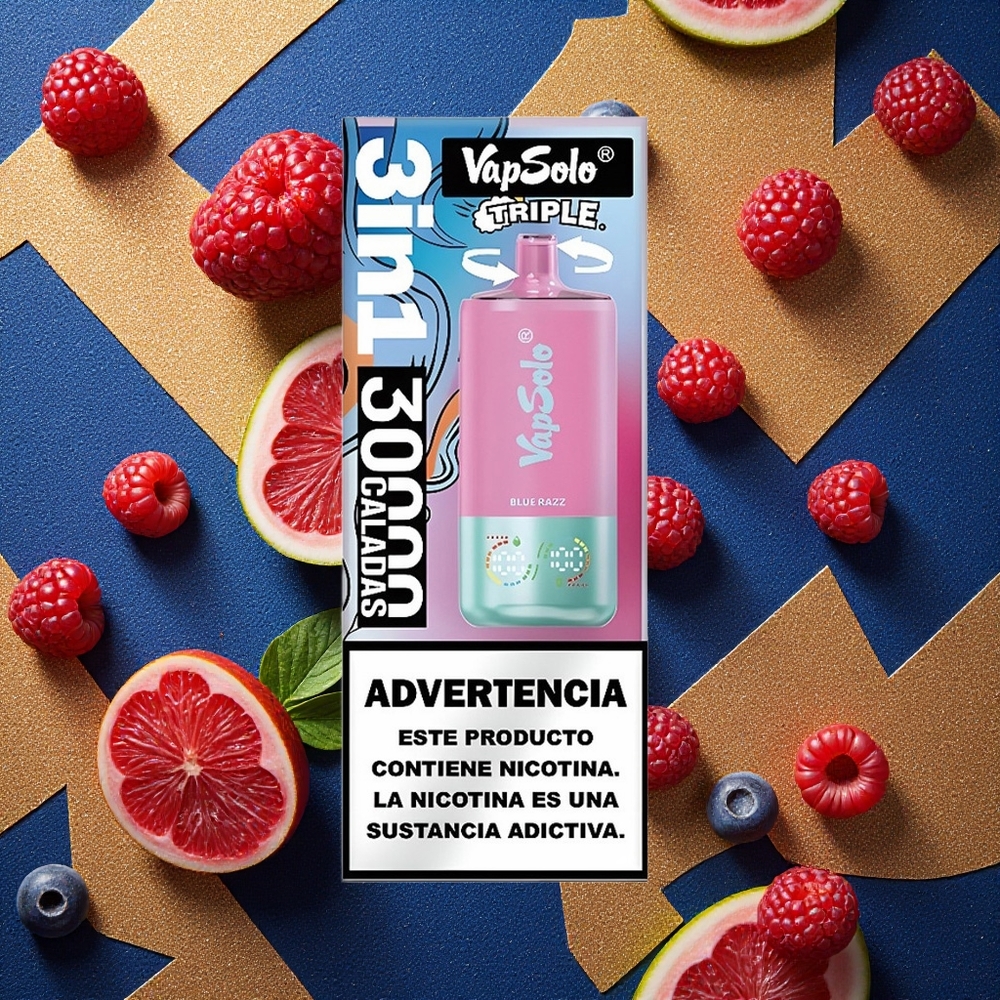 VapSolo Triple 30000 Puffs Vape Desechable Azul Frambuesa 40ml Tipo-C