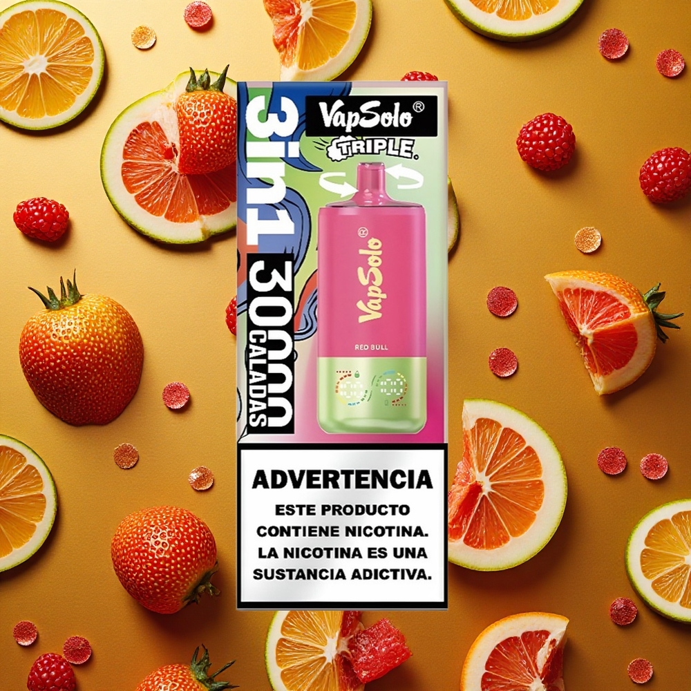 VapSolo Triple 30000 Puffs Vape Toro Rojo 40ml 3 Tanques