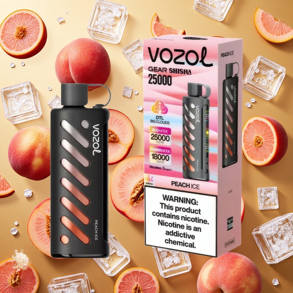 VOZOL Gear Shisha 25000 Puffs Melocotón Hielo 30 Sabores Dual Mesh Vape Desechable