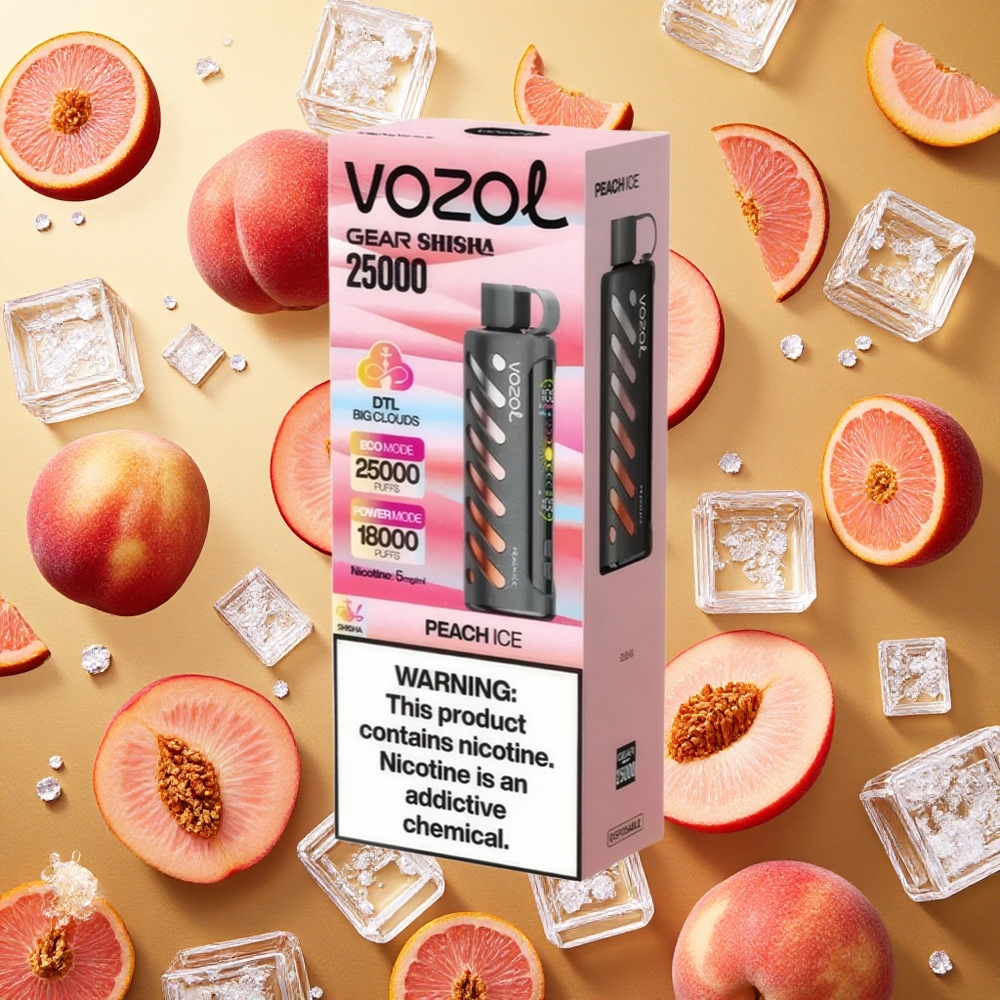 VOZOL Gear Shisha 25000 Puffs Melocotón Hielo 30 Sabores Dual Mesh Vape Desechable